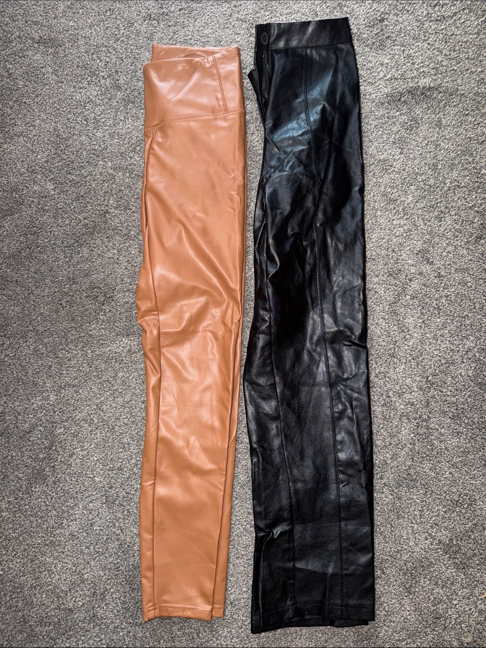 Woman’s Faux Leather Leggings - Tan and Black